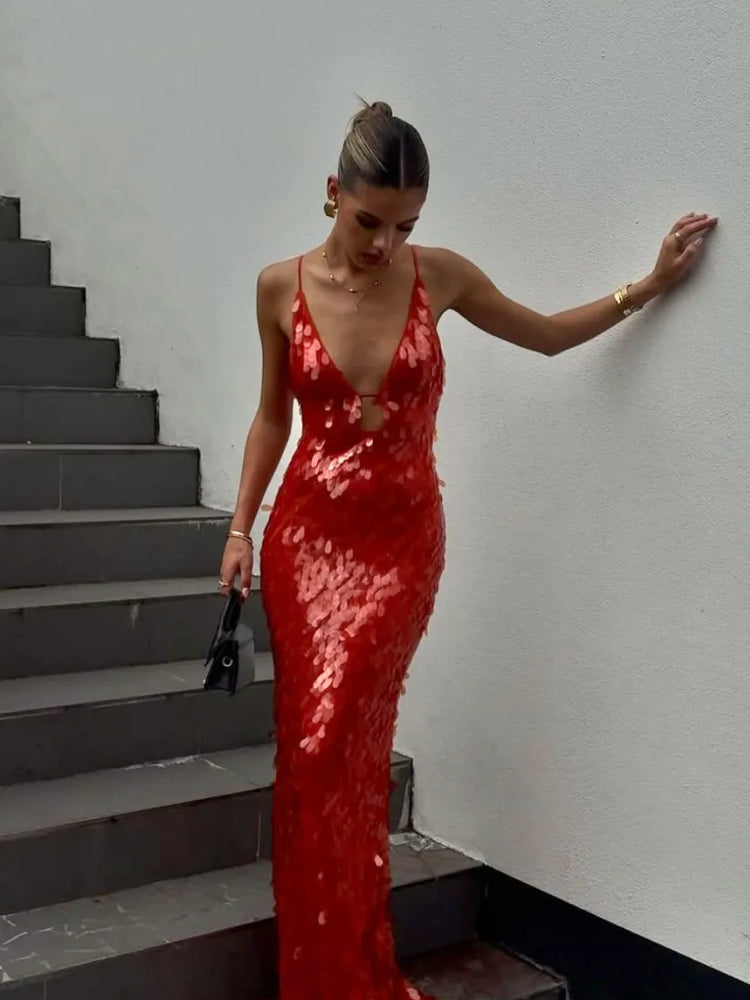 Kalea - Glitter Sequins Backless Strap Dress