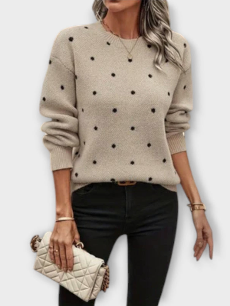 Ava – Casual Long-Sleeve Knit Sweater with Polka Dot Pattern