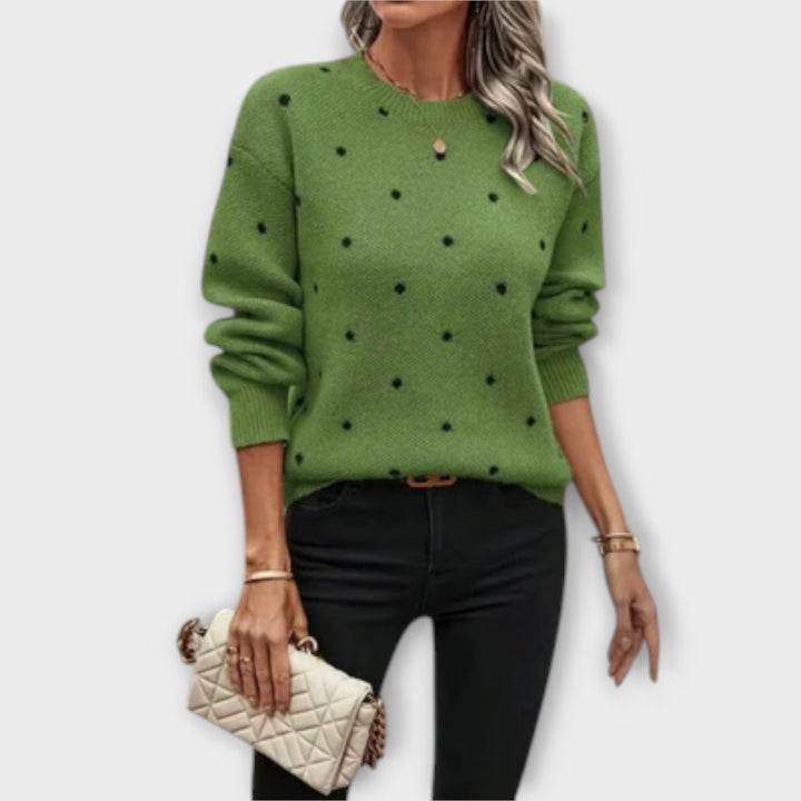 Ava – Casual Long-Sleeve Knit Sweater with Polka Dot Pattern