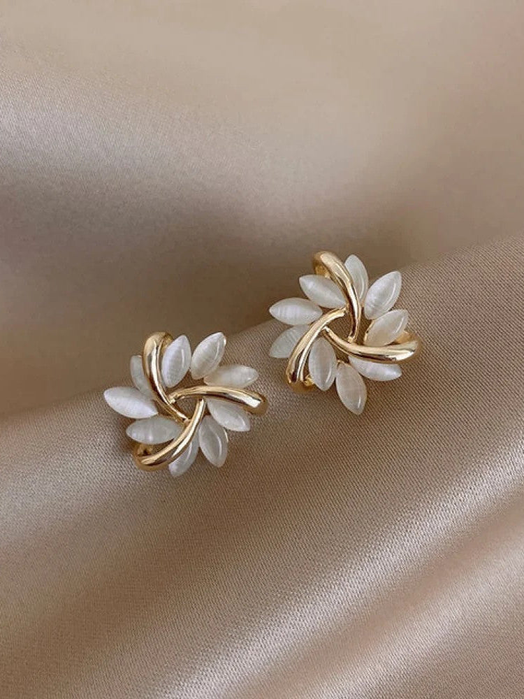 Gold Opal Flower Earrings