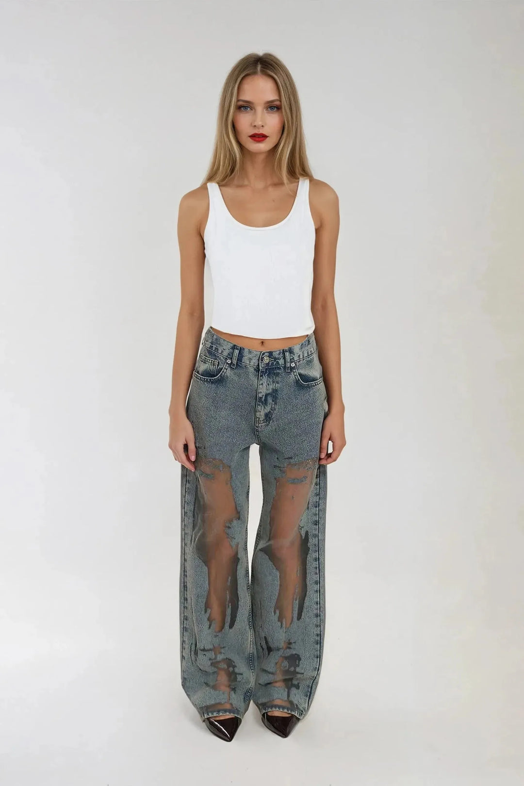 Nova Sheer Panel Wide-Leg Jeans