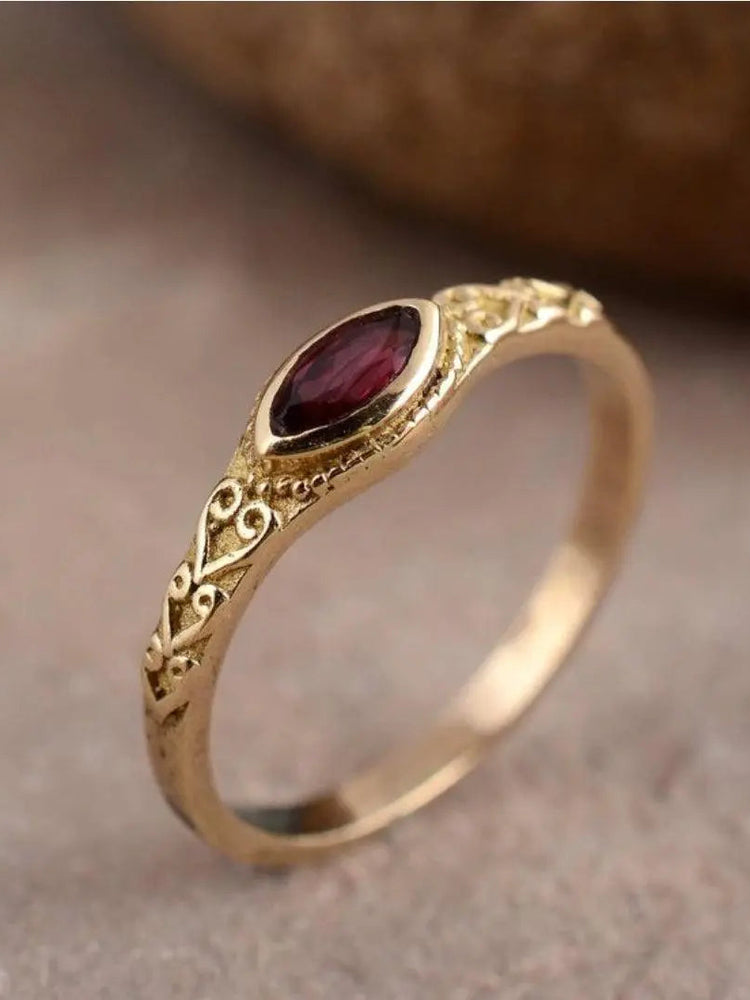 Golden Vintage Ring with Red Crystal