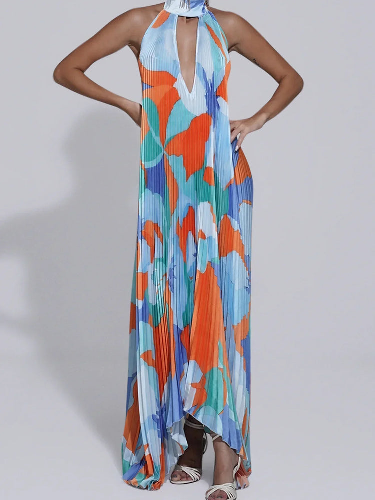 Isla – Elegant Halter Pleated Maxi Dress