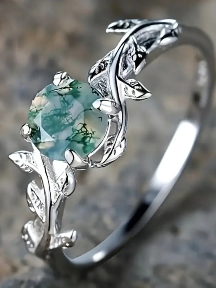 Vintage Green Stone Silvered Ring