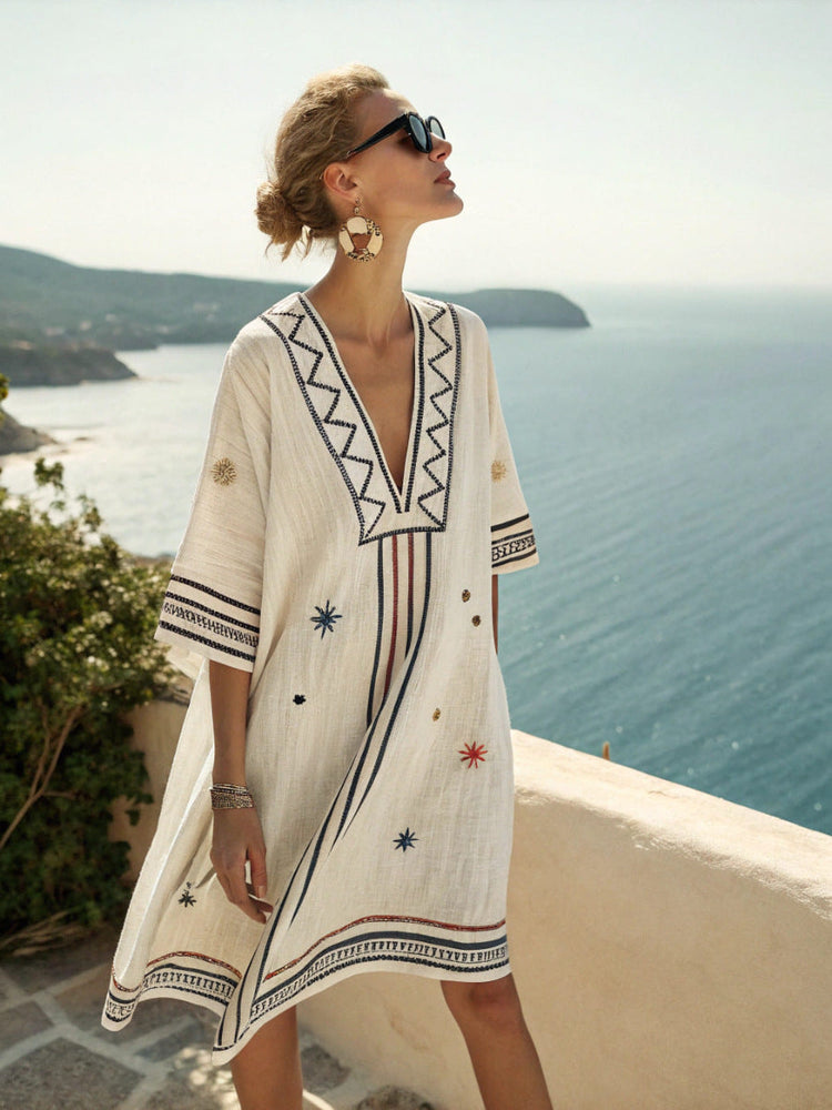 Short linen dress with stars