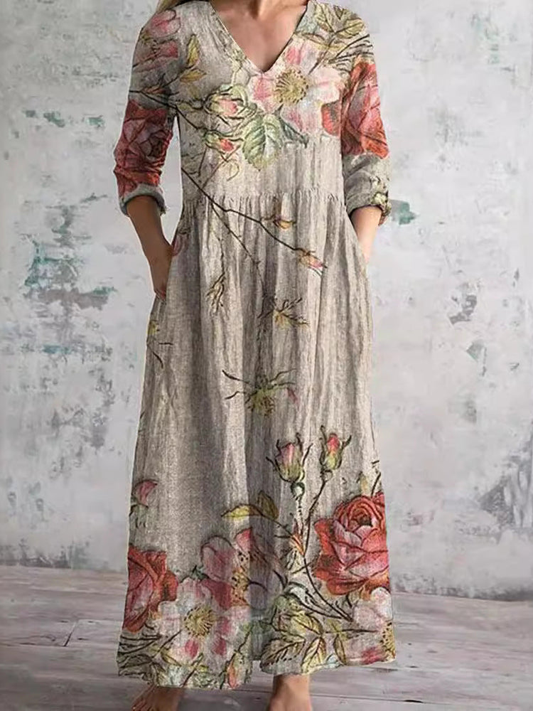Fiona Floral Linen-Cotton Dress