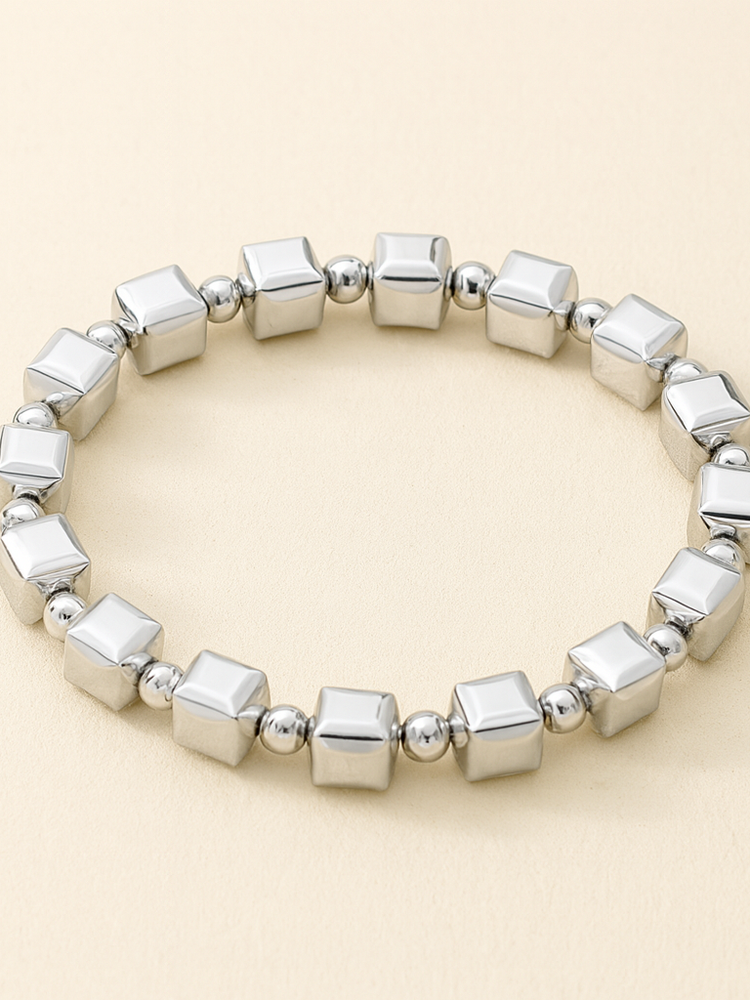 Vintage Silver Cubic Beads Bracelet