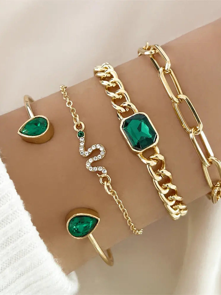 Pack of Bracelets with Green Crystals