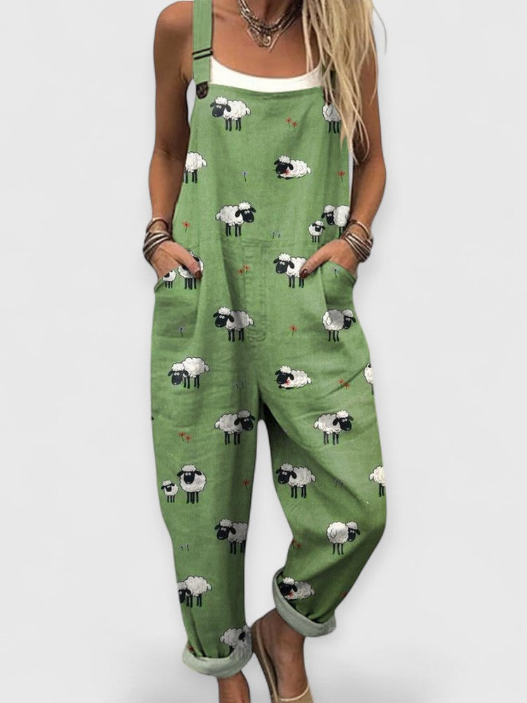Helen | Handcrafted cotton jumpsuit with sheep print