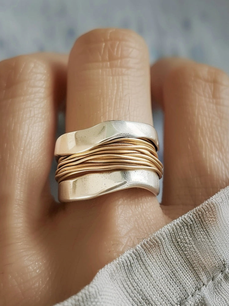 Silver Golden Threads Ring