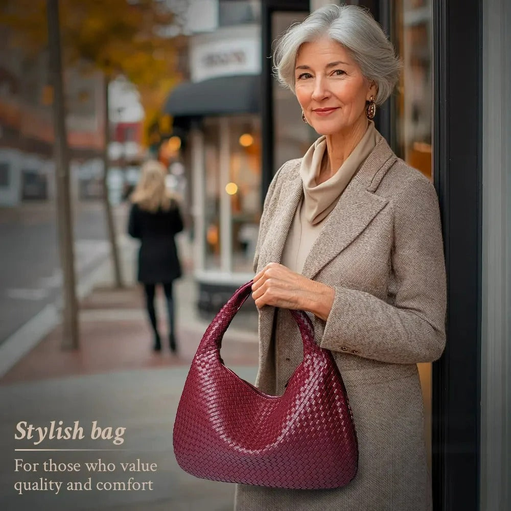 Tessa - Elegant PU Leather Woven Tote Bag