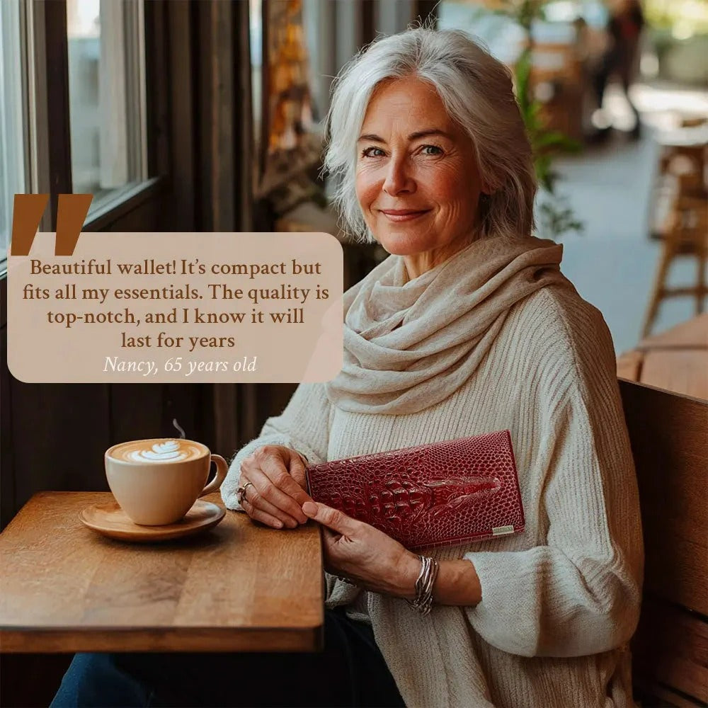 Caroline - Luxury Crocodile-Embossed Leather Wallet for Women