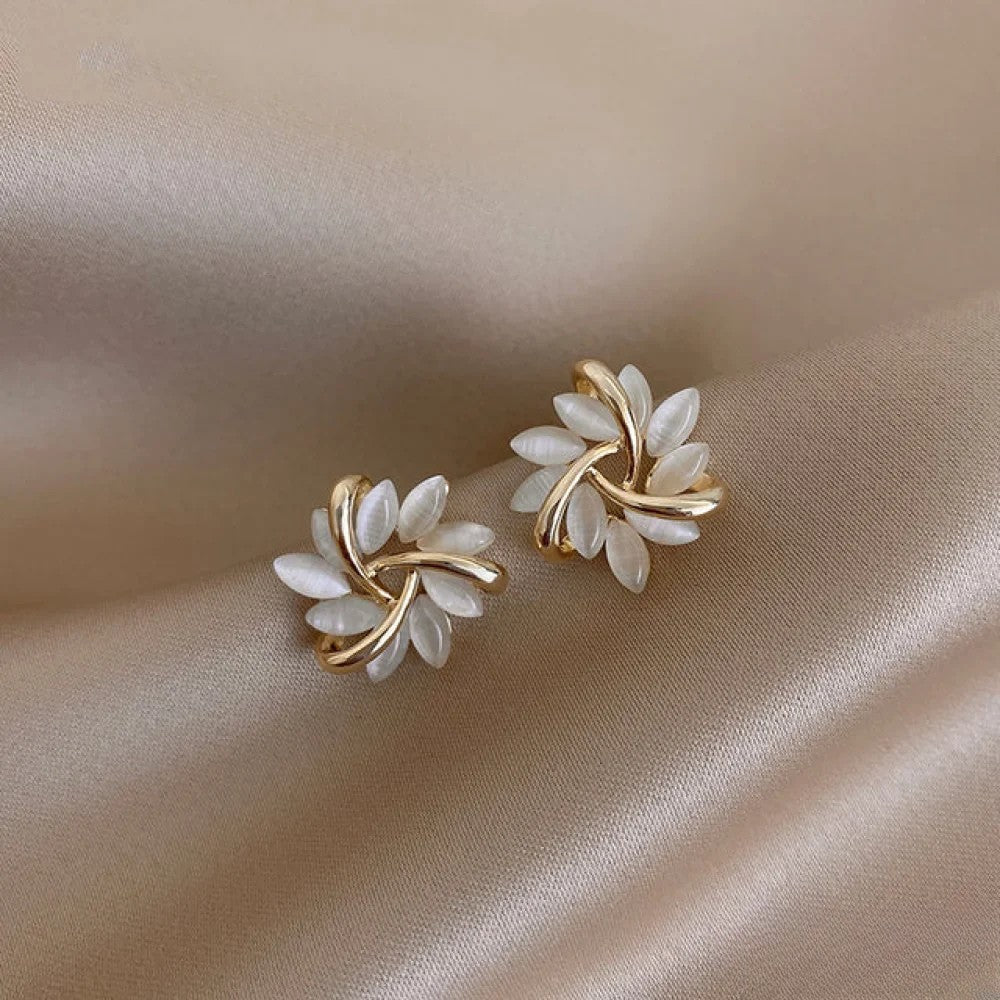 Gold Opal Flower Earrings