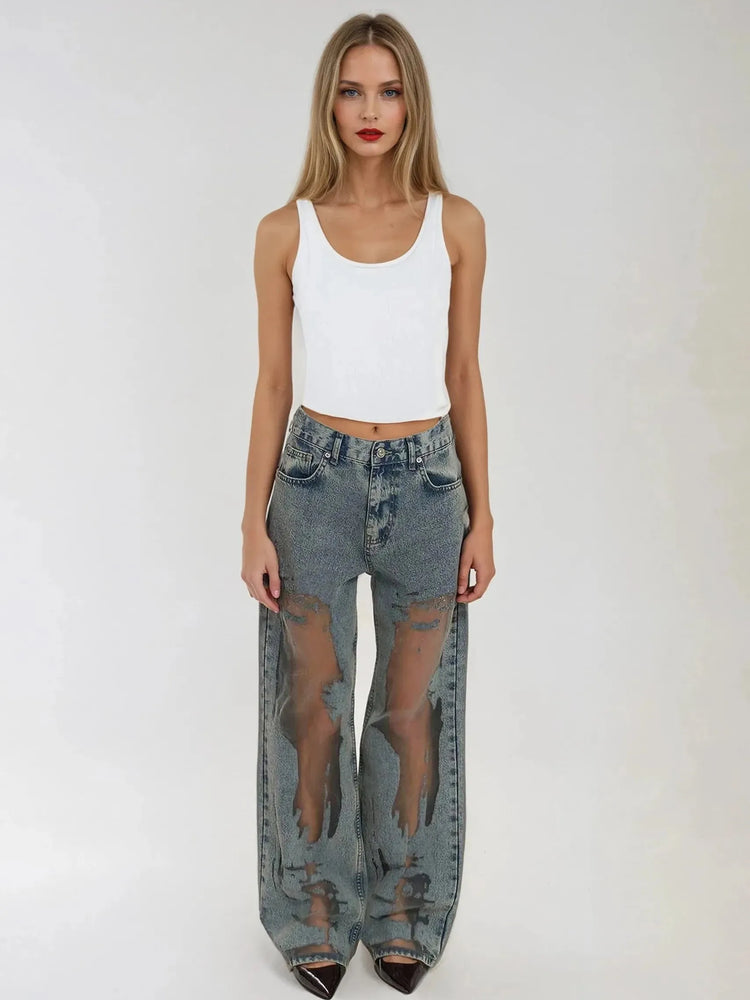 Nova Sheer Panel Wide-Leg Jeans