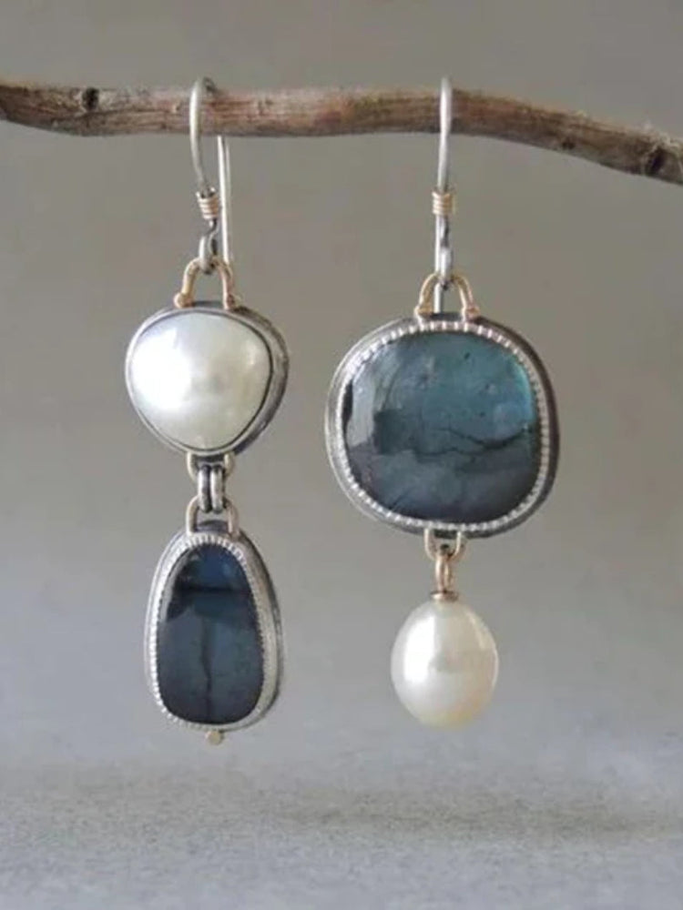 Vintage Blue Stone Pearl Earrings