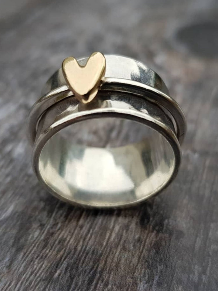 Mely - Golden Heart Silver Ring