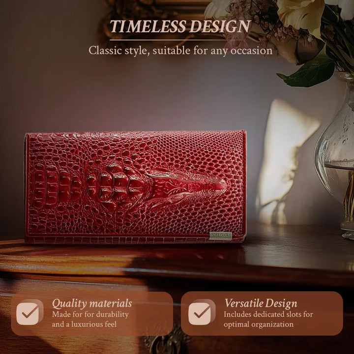 Caroline - Luxury Crocodile-Embossed Leather Wallet for Women