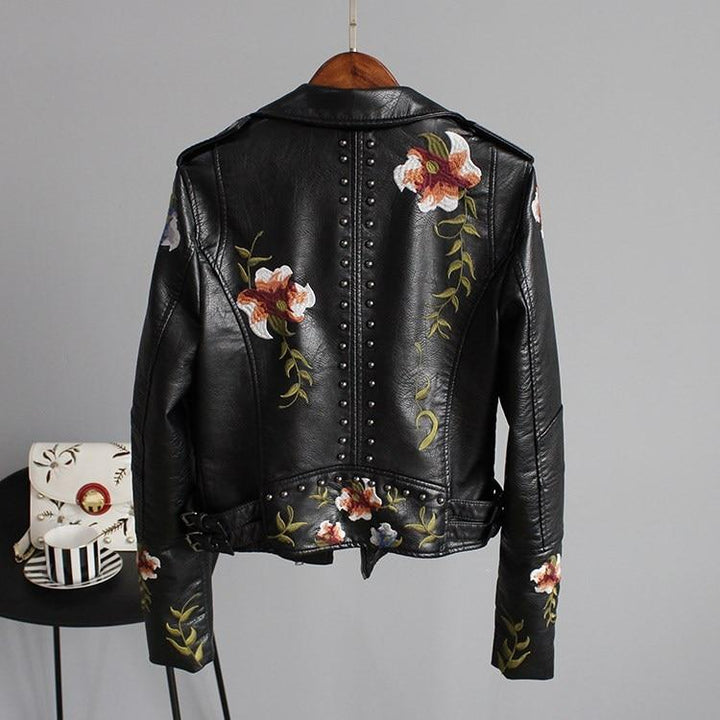 Ellie™ - Stylish Embroidered Leather Jacket