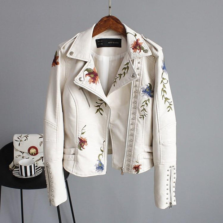 Ellie™ - Stylish Embroidered Leather Jacket