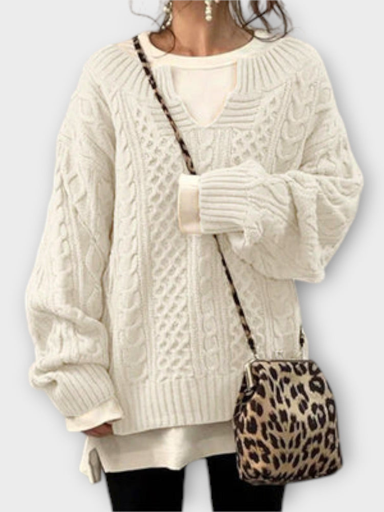 Oversized Knit Sweater with Cable Pattern