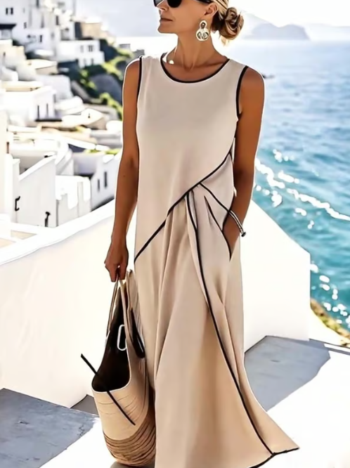 Chic Pleated Sleeveless Linen Dress