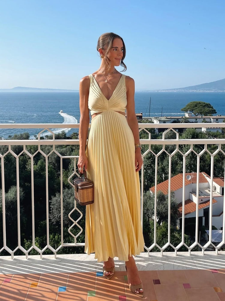 Sarai - Trendy V-Neck Solid Color Maxi Dress