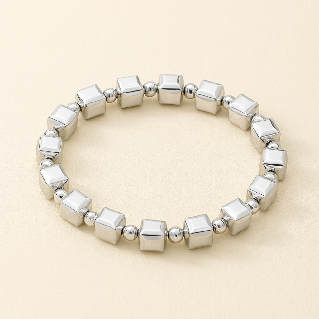Vintage Silver Cubic Beads Bracelet
