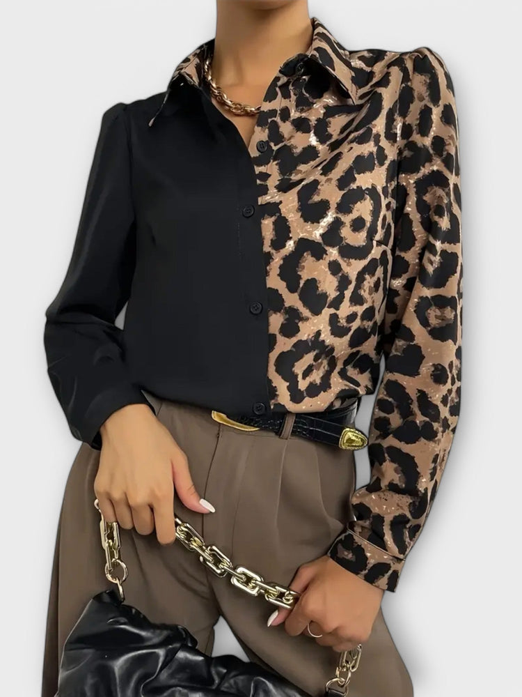 Lena - Leopard Print Blouse with Button Closure