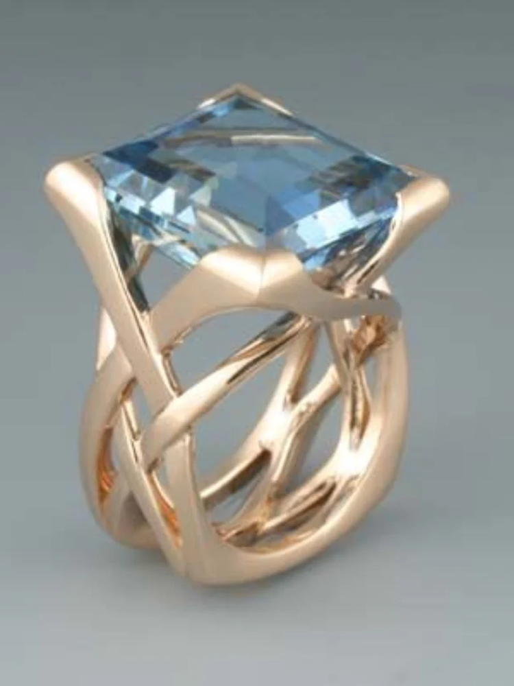 Vintage Rose Gold Blue Zirconia Ring