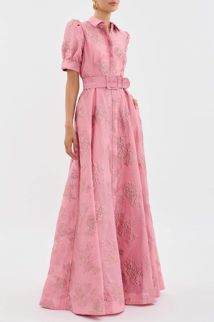 Aven - Retro Pink Lapel High Waist Dress